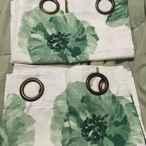 2 Green Floral Curtains with Grommets